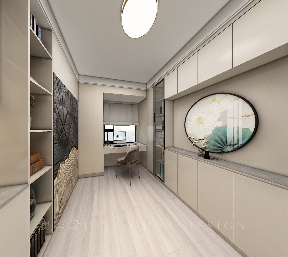 拆除飄窗做定制書桌，并設(shè)置了翻板床，既具備了工作學(xué)習(xí)空間，也為客人提供了客房。