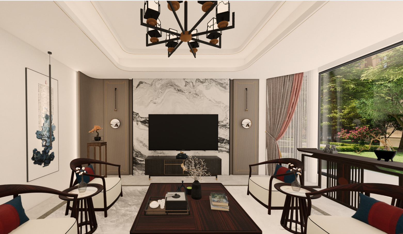 半山花園別墅裝修,新中式